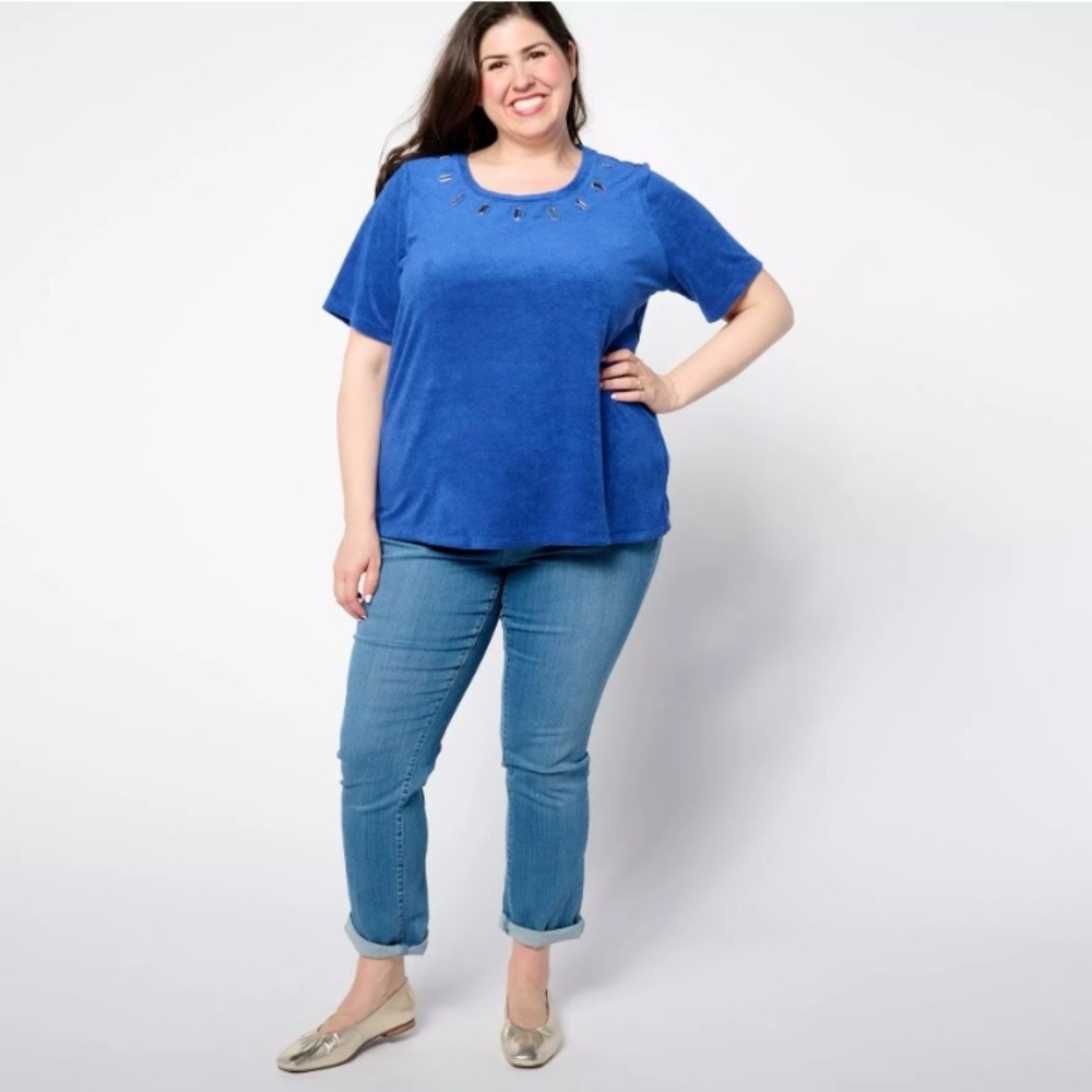 Denim & Co. Beach Knit Terry Short-Sleeve Top size 4X